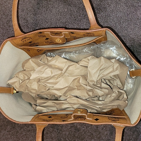 Authentic‼️Please Send To  Poshmark NEW RARE MCM STRIPE Logo Tote